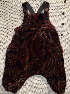 Velvet Paisley Overalls in Deep Burgundy and Black